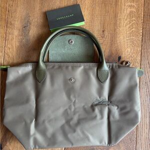 Longchamp Olive Nylon Tote with Leather Trim
